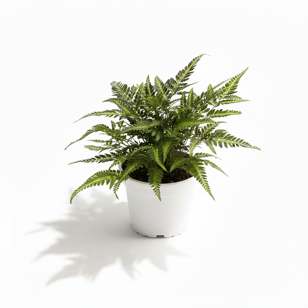 Potted fern plant on a white background