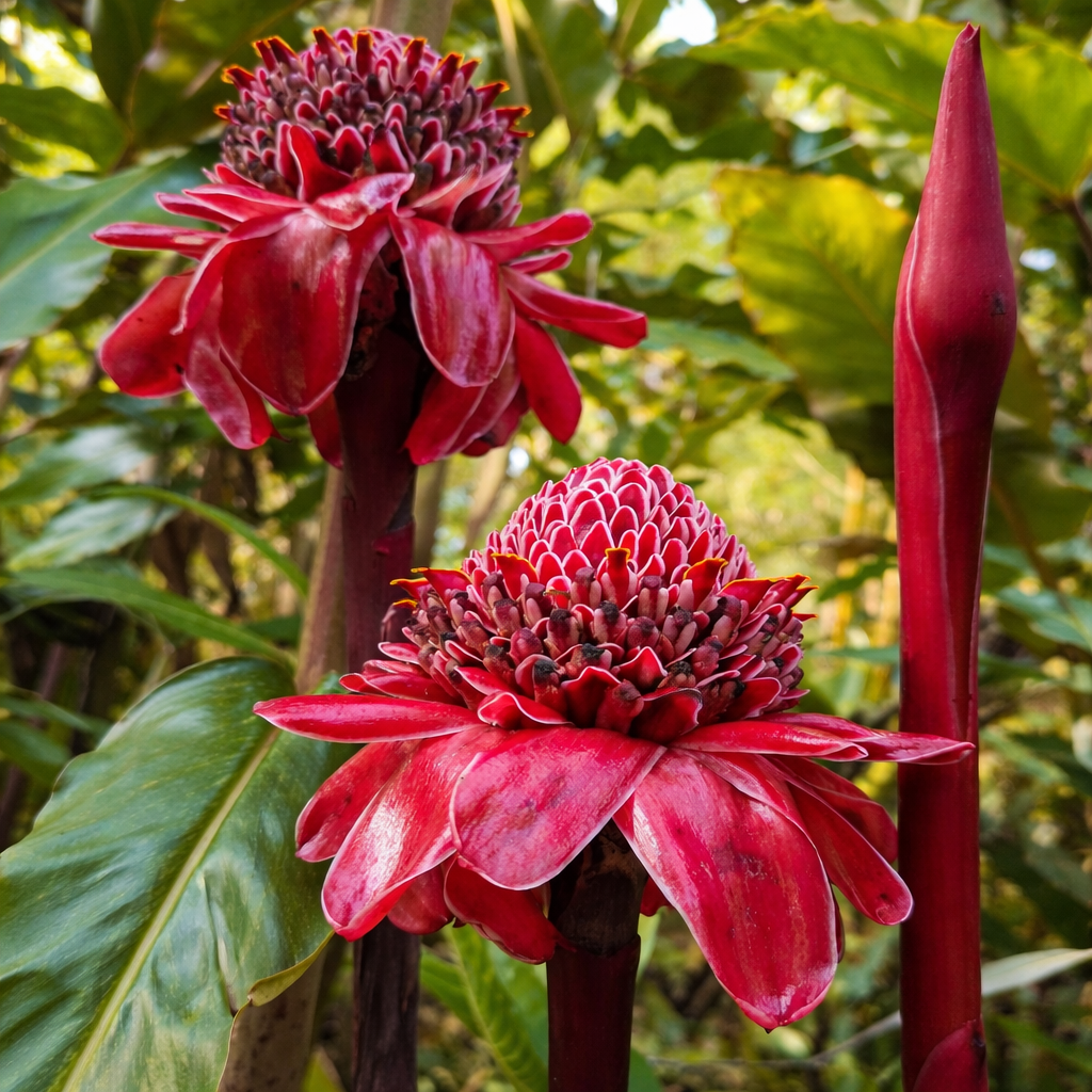 Close-up of red flowers with green leaves in the background