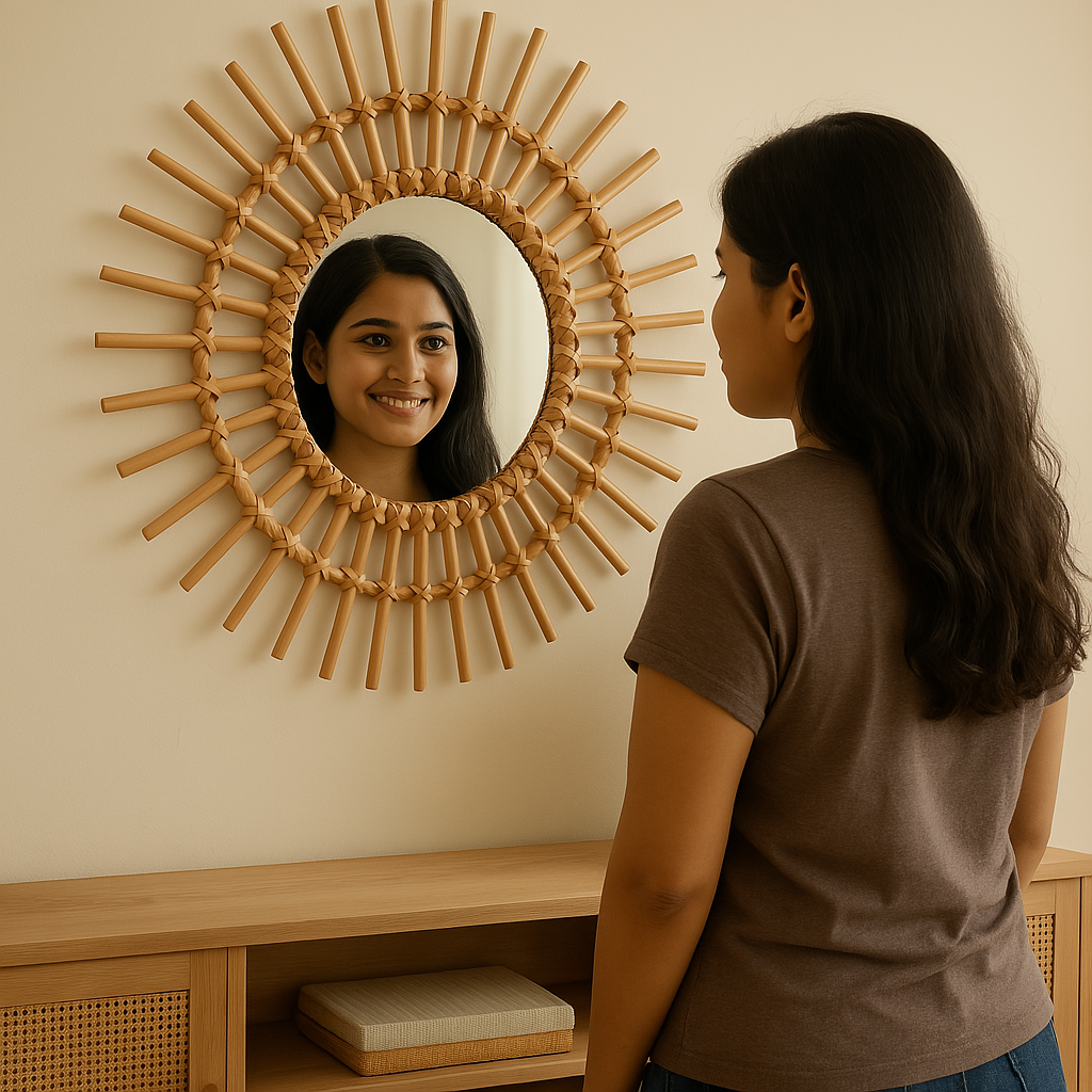 mirror frame sun a woman