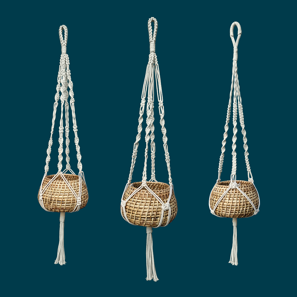 Macrame Plant Hanger - Set of 3 - Hanging Planters - soiled.in